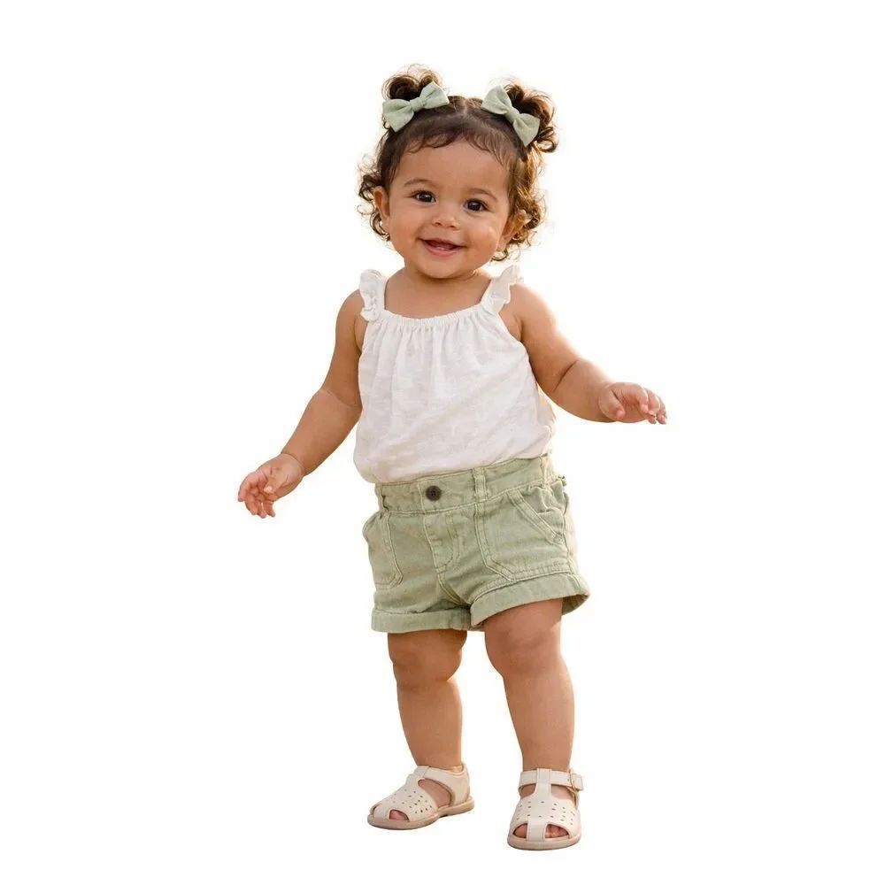 Cat & Jack Baby Girl Olive Green Pull On Shorts 12M Elastic Waist Casual Summer